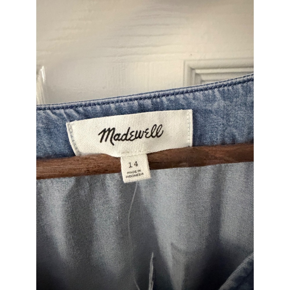 Madewell Denim Pintuck V-Neck Puff Sleeve Button Front Top Light Wash NZ186 14 - Picture 4 of 6
